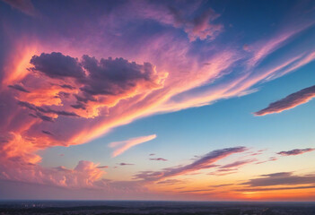 Fototapeta premium AI generated digital painting of a surreal and vibrant sunset sky filled with a variety of colourful clouds 