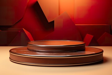 Product Podium - Brown Podium, Shadowy Brown Background. 3D Illustration