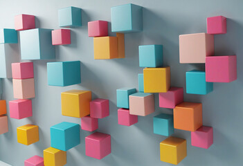 Colorful geometric cubes in a minimalist design, isolated on a white background - 3D illustration