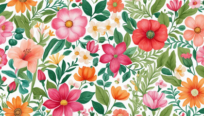 bright rich floral background, Watercolor