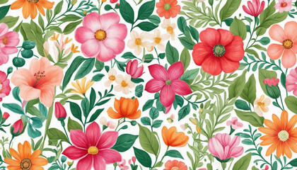 Colorful watercolor floral pattern perfect for wallpaper, fabric, or textile design