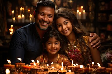 Family celebrates Diwali with lights and fires., generative IA