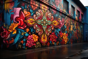 Naklejka premium Cross of Faith in Vibrant Urban Wall., generative IA