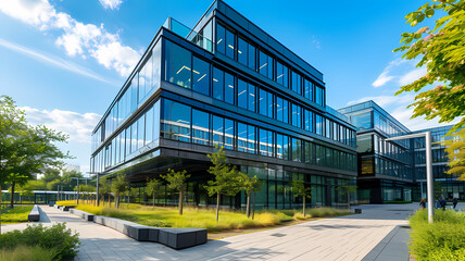 Obraz premium Iconic Business Structure. Corporate Office Headquarters with Modern Design