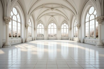 Fototapeta na wymiar single, Isolated in white background, center aligned, Empty hall with lots of windows