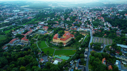 Fototapeta na wymiar Aeriel of the old town of the city Zeitz in Germany on a stormy summer day