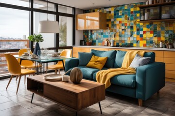 Vibrant apartment reflects personality in colors and details., generative IA - obrazy, fototapety, plakaty