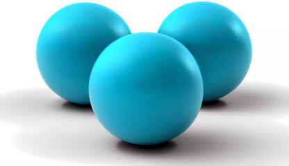 Three blue balls on a white surface with a white background