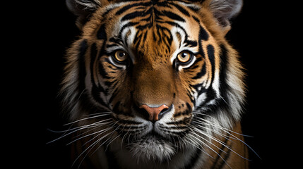 Fototapeta premium Close-up of a tiger's face on a black background