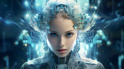 A beautiful girl with cybernetic implants, futuristic art