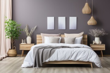 Minimalist room of neutral tones, simple furniture., generative IA