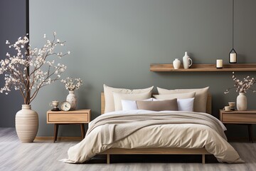 Minimalist room of neutral tones, simple furniture., generative IA