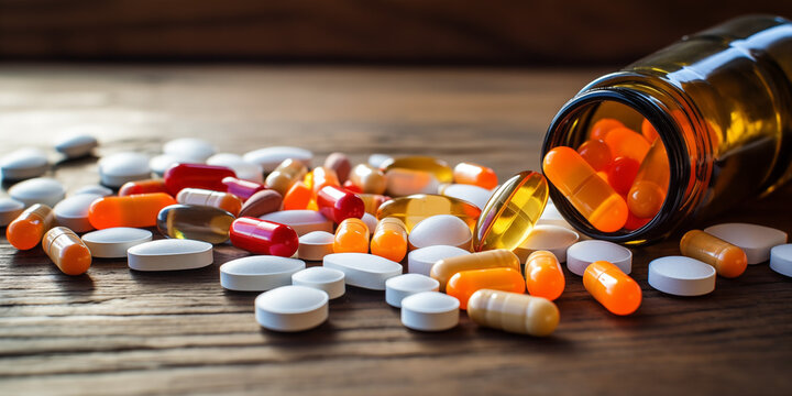 Colorful medical pills on the table