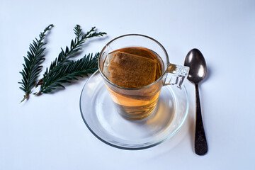 Chamomile sachet in glass cup