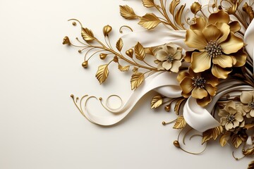 Isolated white background with Premium sale banner with curly gold ribbons and vintage elements. elegant design