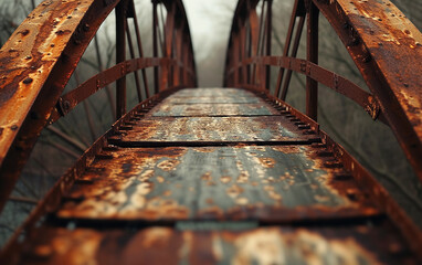 ponte geométrica de ferro enferrujado com composição minimalista conceitual de fotografia  - obrazy, fototapety, plakaty