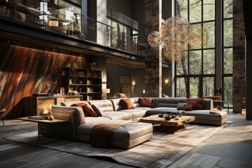 Luxurious Loft Elegant furniture, sumptuous lighting and noble materials in perfect harmony., generative IA