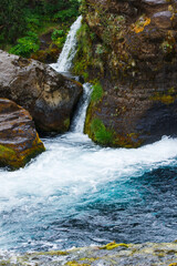 Blue Waters of River Rauda in Gjain Valley in Spring in the Highlands of Iceland