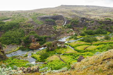 Fototapeta na wymiar Gjain Valley in the Highlands of Iceland in Spring