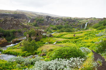 Gjain Valley in the Highlands of Iceland in Spring