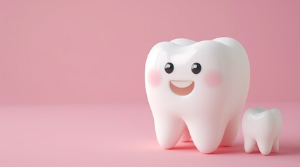 A smiling tooth character alongside a smaller tooth depicts dental health and happiness, ideal for pediatric dental services