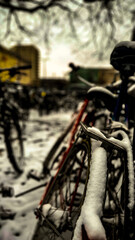 Fahrräder im Schnee.