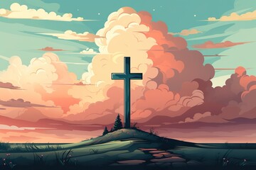 isolated christian cross flat illustration style , good friday