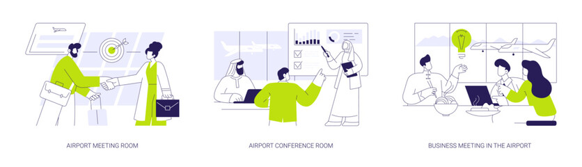Business meeting in the airport abstract concept vector illustrations.
