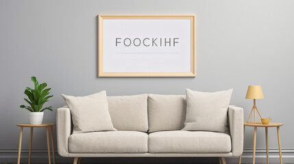 Poster frame mock-up in home interior background, sofa, interior, room, furniture, home, wall, living, couch, design, bedroom, house, bed, apartment, floor, lamp, comfortable, pillow, hotel, 3d, table