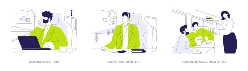 Business travel by high-speed train abstract concept vector illustrations.