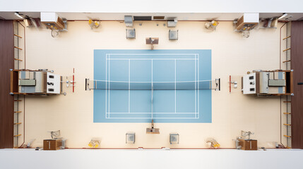 Aerial view of an empty badminton court
