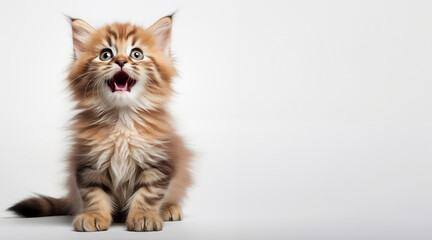 fluffy cat cheerful on a white background 