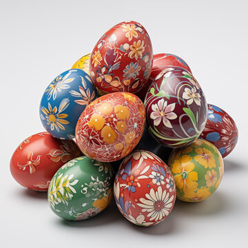 decorated Easter eggs on a white background.