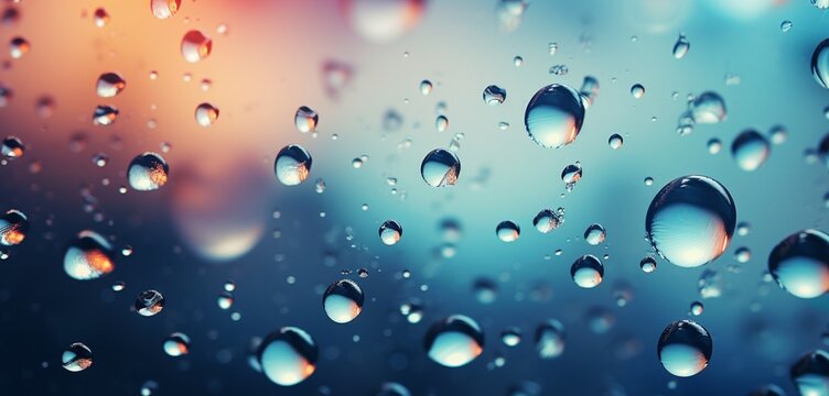 A mesmerizing widescreen background with water droplets on glass, each drop magnifying and distorting light in a beautiful display