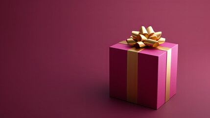 Full-length photorealistic 3D rendering. Blue gift box with gold ribbon. Place for text