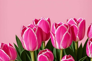 Fototapeta premium Pink tulips in the garden. Spring flowers. Tulips background.