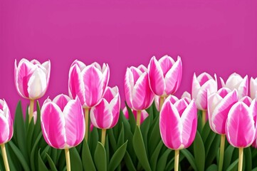 Pink tulips in the garden. Spring flowers. Tulips background.
