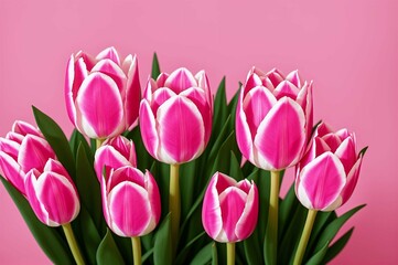 Pink tulips in the garden. Spring flowers. Tulips background.