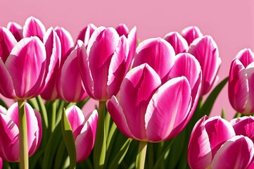 Fototapeta premium Pink tulips in the garden. Spring flowers. Tulips background.