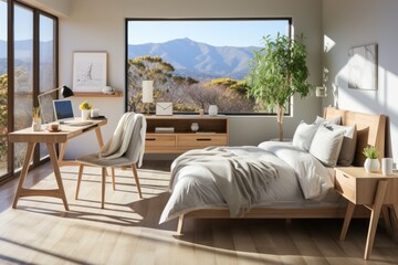 Scandinavian room light furniture, soft tones and simplicity., generative IA