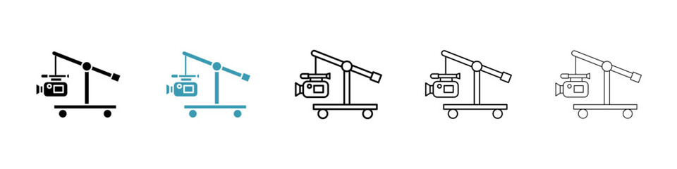 Filming Camera crane vector icon set. Movie Jib vector symbol for UI design. - obrazy, fototapety, plakaty
