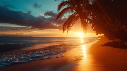 Tuinposter cinematic paysage photography of palms on the beach during sunset © Alin