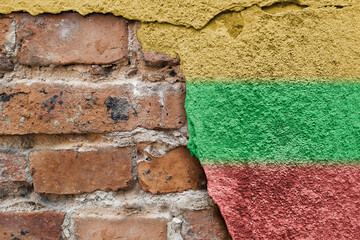 Lithuania flag. Lithuanian flag on a brick background. Baltic country member of the European Union....