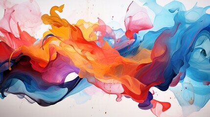 A vivid widescreen composition with bold color splashes on paper, creating an artistic, abstract display of dynamic shades