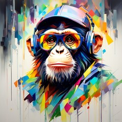 portrait of a monkey with headphones ontent created with generative AI software