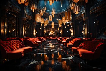 Movie lounge with armchairs and elegant screen., generative IA - obrazy, fototapety, plakaty