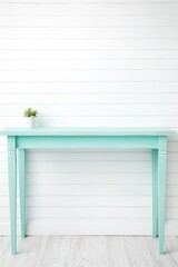 Empty wooden aqua table over white wall background