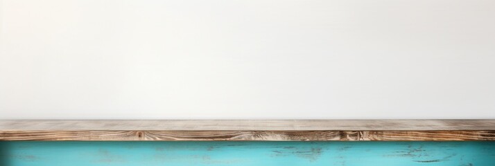 Fototapeta na wymiar Empty wooden aqua table over white wall background