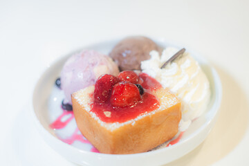 Honey toast, ice cream in a cafe restaurant, Patong, Phuket, Thailand