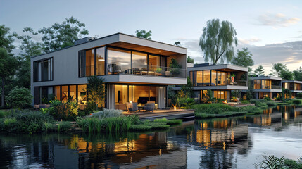 A New Residential Area with Condominiums and Apartments Properties by the Waterfront in Offenbach Main Harbor 
